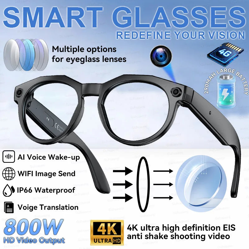 New Upgrade Brand Smart Glasses 800W Camera HD Video Recording AI Photo Recognition Bluetooth Call Translation Voice Sunglasses