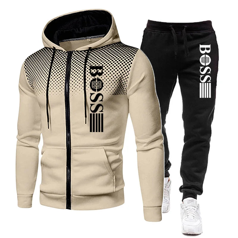2025 New Men's zippered hoodie + Casual Pants Set for Autumn and Winter fashion Fitness and Warm sportswear Two-piece set