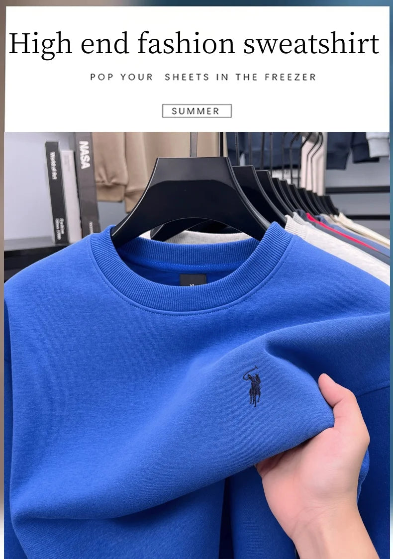 Designer Brand Men's Round Neck Sweatshirt Autumn New Fashion Thickened Warm Luxury Pony Embroidery Loose Casual Paul Pullover