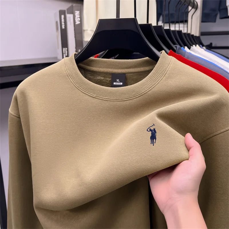 Designer Brand Men's Round Neck Sweatshirt Autumn New Fashion Thickened Warm Luxury Pony Embroidery Loose Casual Paul Pullover
