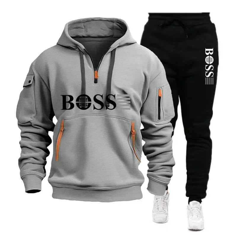 Men's Autumn and Winter Sports Sweatshirts and Sports Pants, Outdoor Jogging Windproof Semi-zipper Comfortable Sports Suits