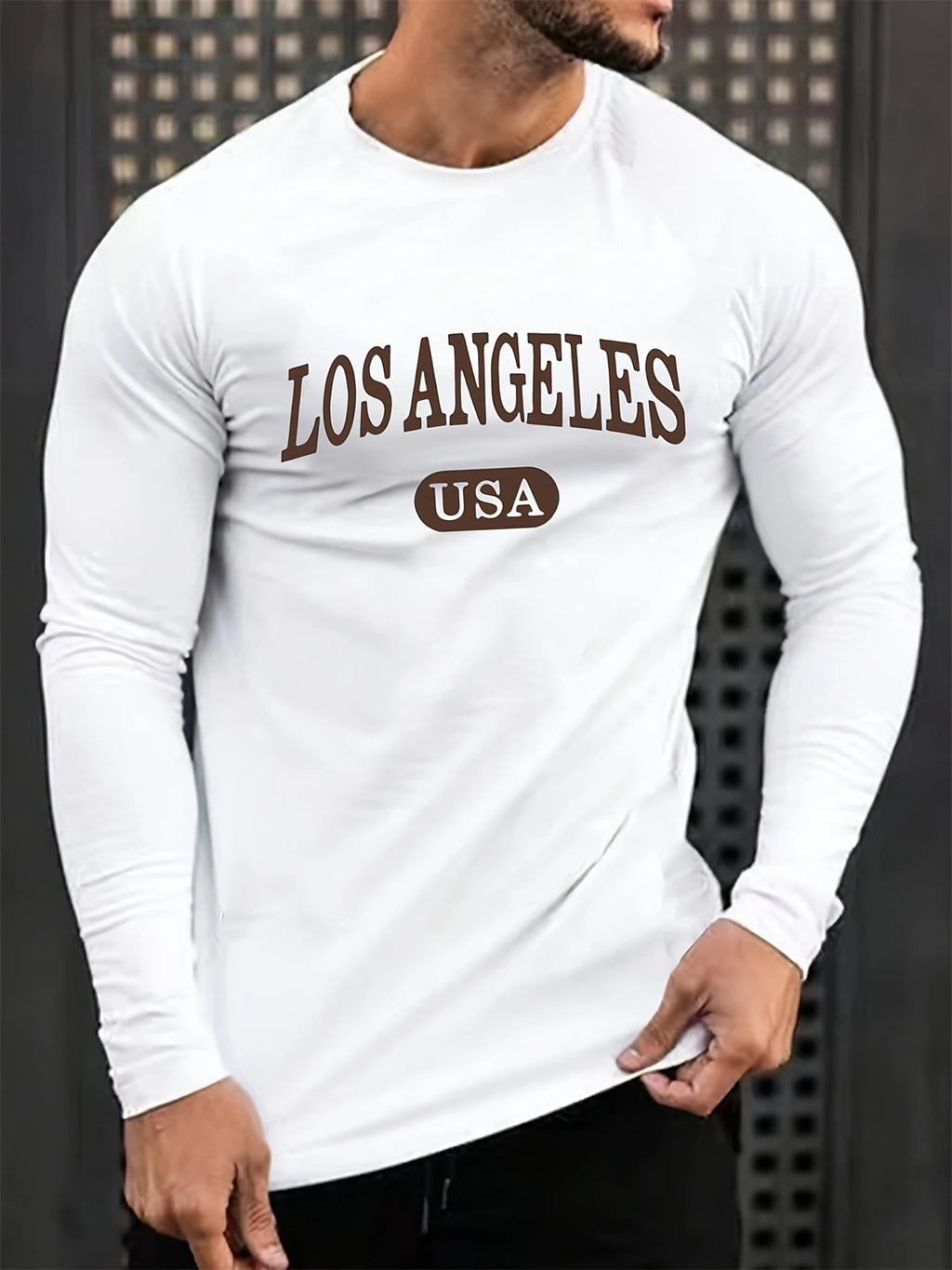 Men's 100% pure cotton loose fit plus size comfortable casual sports Boston letter printed round neck long sleeved T-shirt top