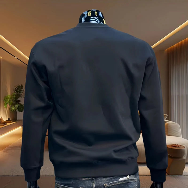 Paris Casual Fashion Men's O-Neck Hoodies High Grade Spring Autumn Warm Soft Long Sleeved T-shirts Male Home Outdoor Pullover