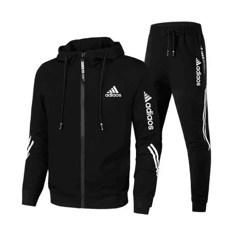 2025 Men's Casual sportswear set, hooded sweatshirt + pants, two zipper jackets, outdoor running, Harajuku style, high quality