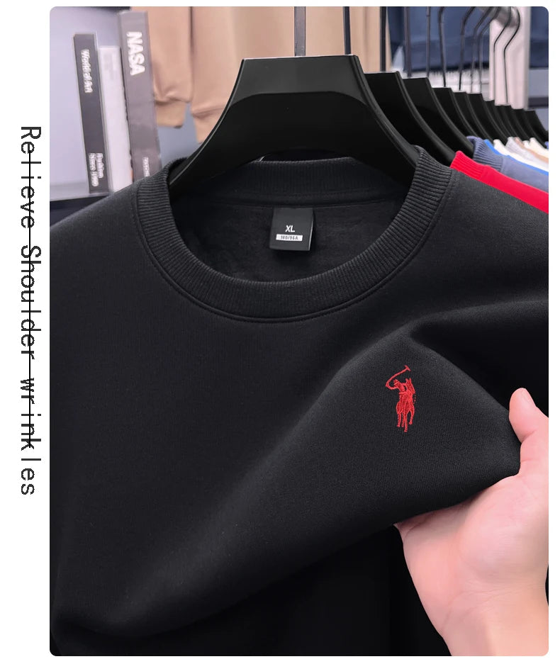 Designer Brand Men's Round Neck Sweatshirt Autumn New Fashion Thickened Warm Luxury Pony Embroidery Loose Casual Paul Pullover