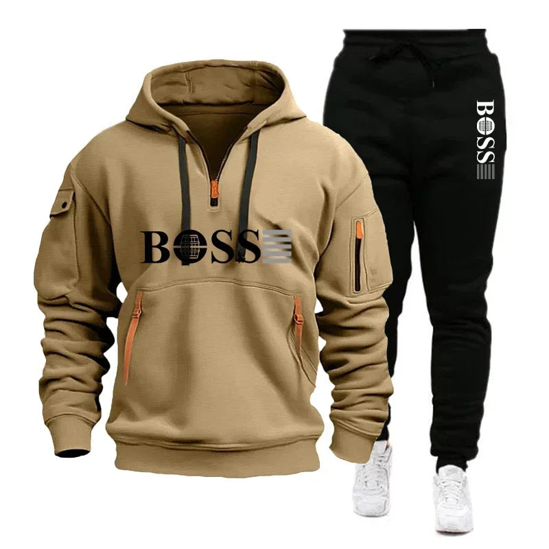 Men's Autumn and Winter Sports Sweatshirts and Sports Pants, Outdoor Jogging Windproof Semi-zipper Comfortable Sports Suits