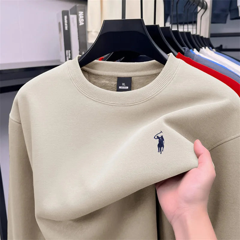 Designer Brand Men's Round Neck Sweatshirt Autumn New Fashion Thickened Warm Luxury Pony Embroidery Loose Casual Paul Pullover