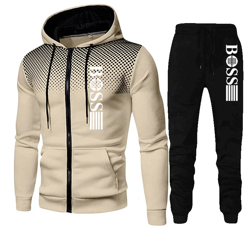 2025 New Men's zippered hoodie + Casual Pants Set for Autumn and Winter fashion Fitness and Warm sportswear Two-piece set