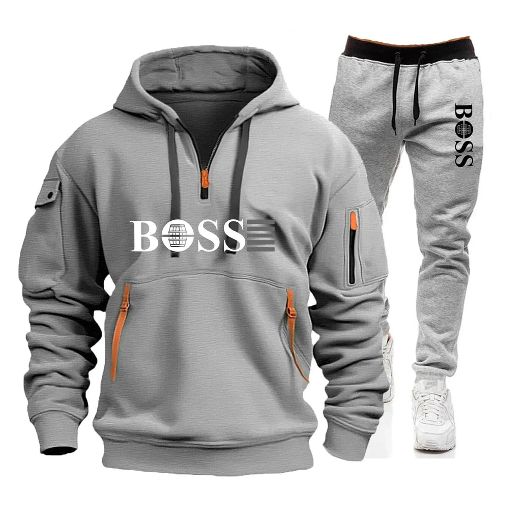 Men's Autumn and Winter Sports Sweatshirts and Sports Pants, Outdoor Jogging Windproof Semi-zipper Comfortable Sports Suits