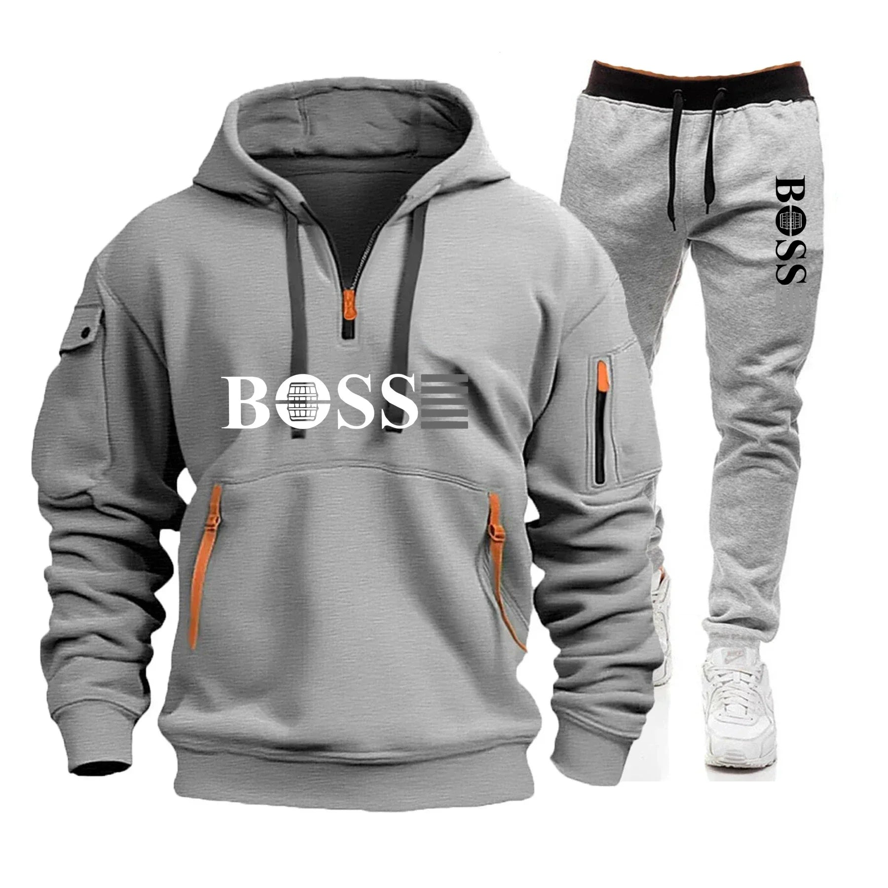 Men's Autumn and Winter Sports Sweatshirts and Sports Pants, Outdoor Jogging Windproof Semi-zipper Comfortable Sports Suits