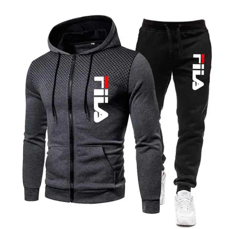 Men's casual jogging fitness fashion sportswear set for autumn and winter: Two-piece zipper sweatshirt + sweatpants