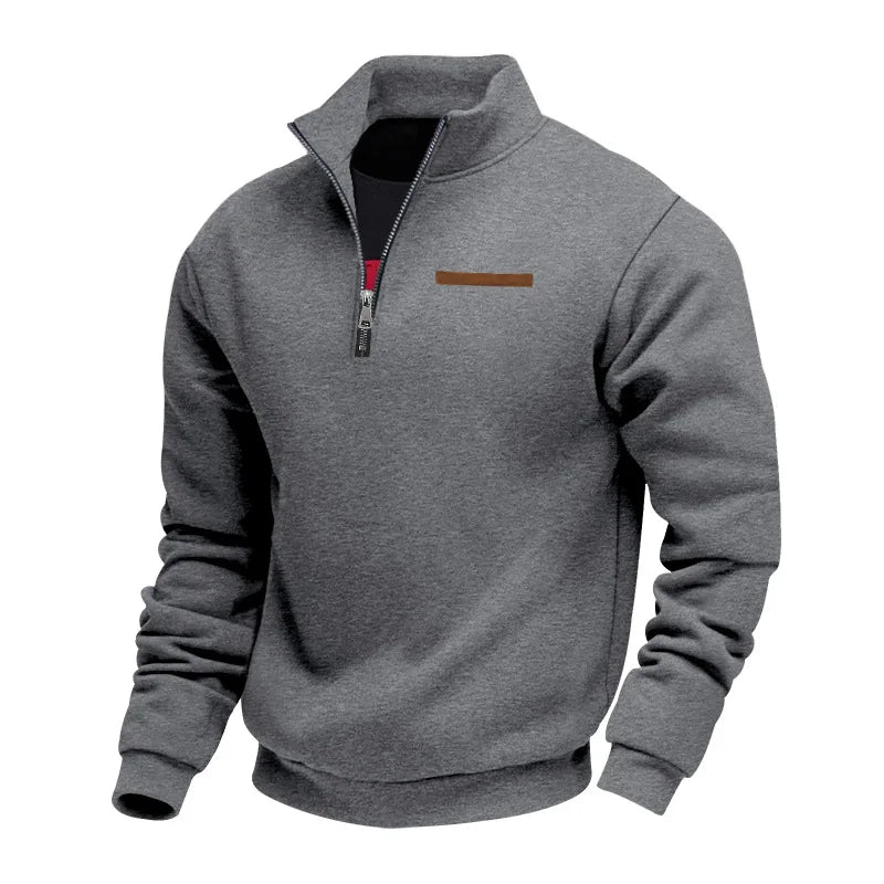 Men's Fleece Long-Sleeved Sweatshirt American Autumn Winter Half-Zip Loose Stand-Up Collar Pullover Comfortable Men's Sweatshirt