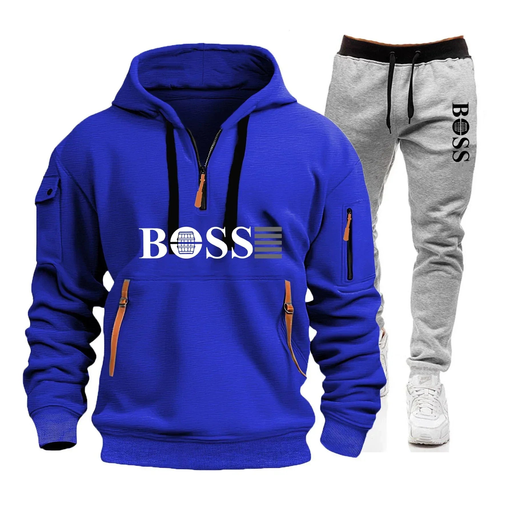 Men's Autumn and Winter Sports Sweatshirts and Sports Pants, Outdoor Jogging Windproof Semi-zipper Comfortable Sports Suits