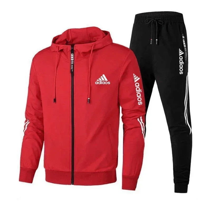 2025 Men's Casual sportswear set, hooded sweatshirt + pants, two zipper jackets, outdoor running, Harajuku style, high quality