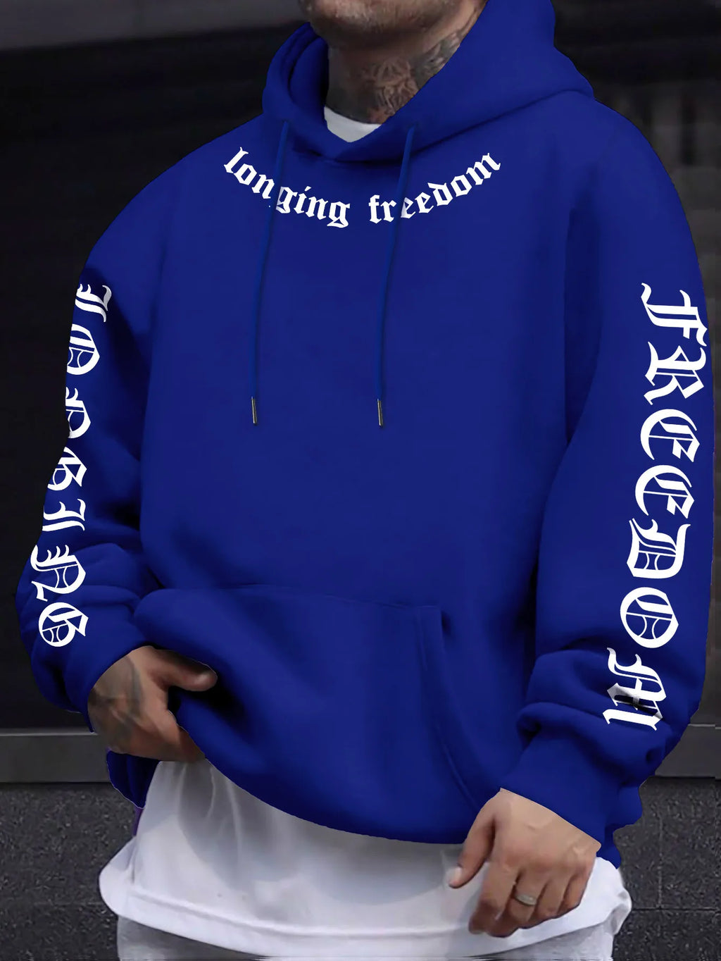 Men's casual Longing for Freedom pattern hooded sweatshirt Sweater machine washable Spring and autumn streetwear Hooded pullover