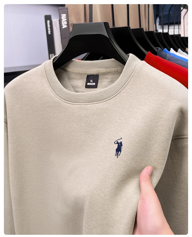Designer Brand Men's Round Neck Sweatshirt Autumn New Fashion Thickened Warm Luxury Pony Embroidery Loose Casual Paul Pullover
