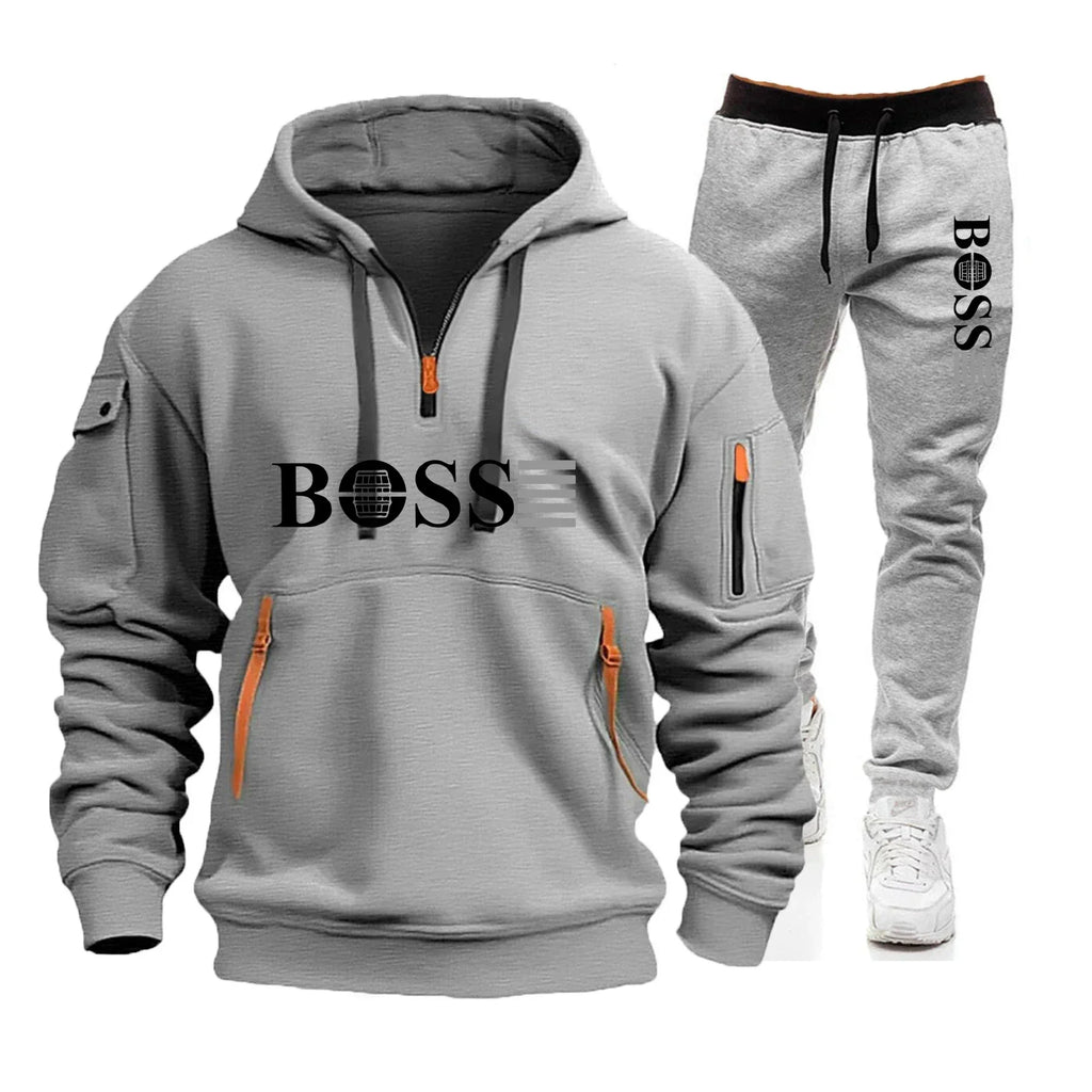 Men's Autumn and Winter Sports Sweatshirts and Sports Pants, Outdoor Jogging Windproof Semi-zipper Comfortable Sports Suits