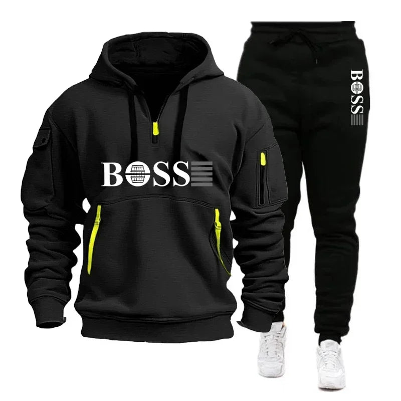 Men's Autumn and Winter Sports Sweatshirts and Sports Pants, Outdoor Jogging Windproof Semi-zipper Comfortable Sports Suits