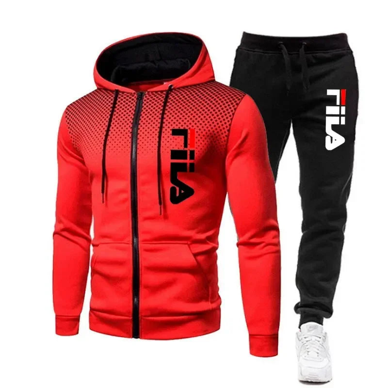 Men's casual jogging fitness fashion sportswear set for autumn and winter: Two-piece zipper sweatshirt + sweatpants