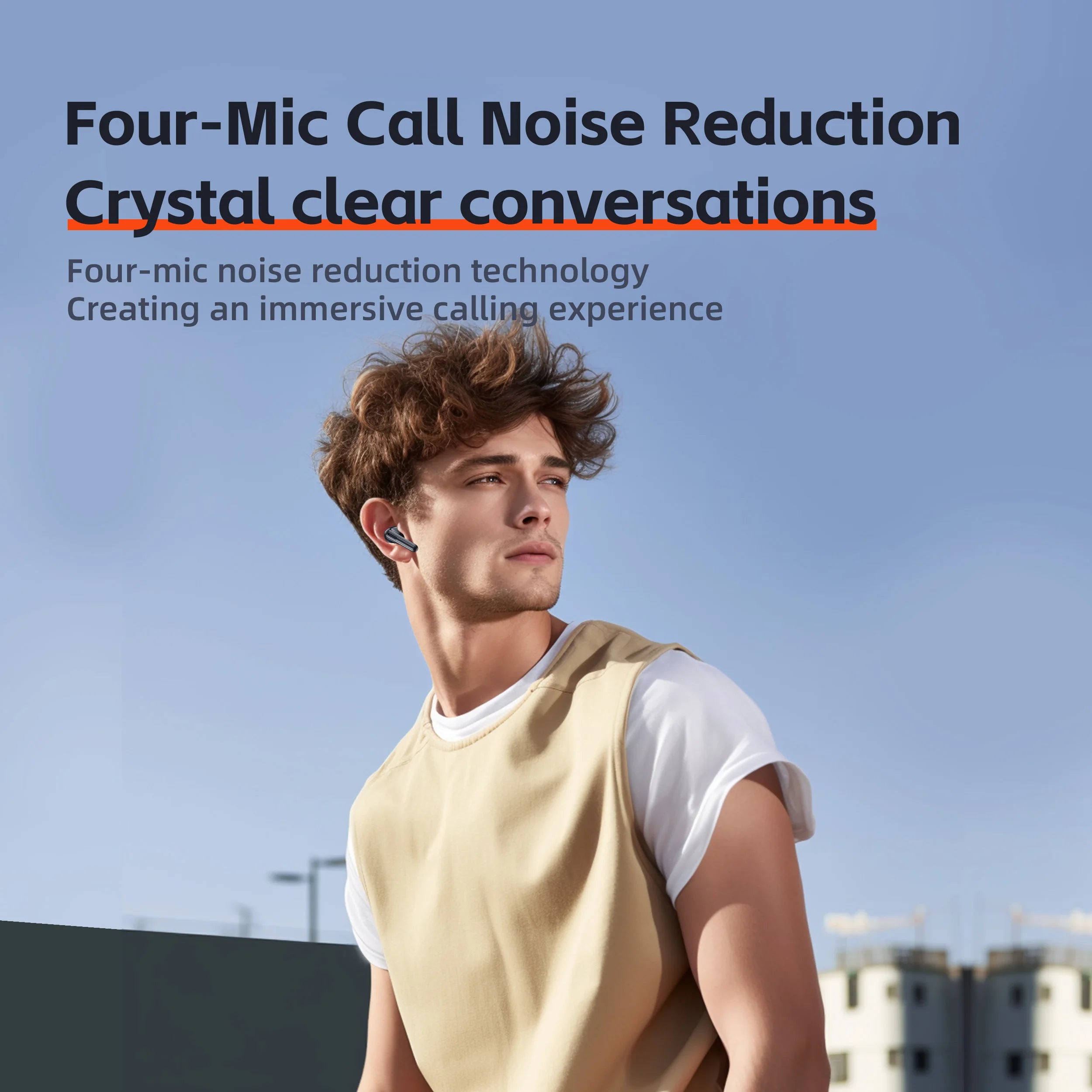 QERE-E40 Wireless Headphones, Bluetooth Earphones, 5.3,TWS HD Microphone, 13mm Driver,60ms Low Latency,4 Mics, ENC Call, New