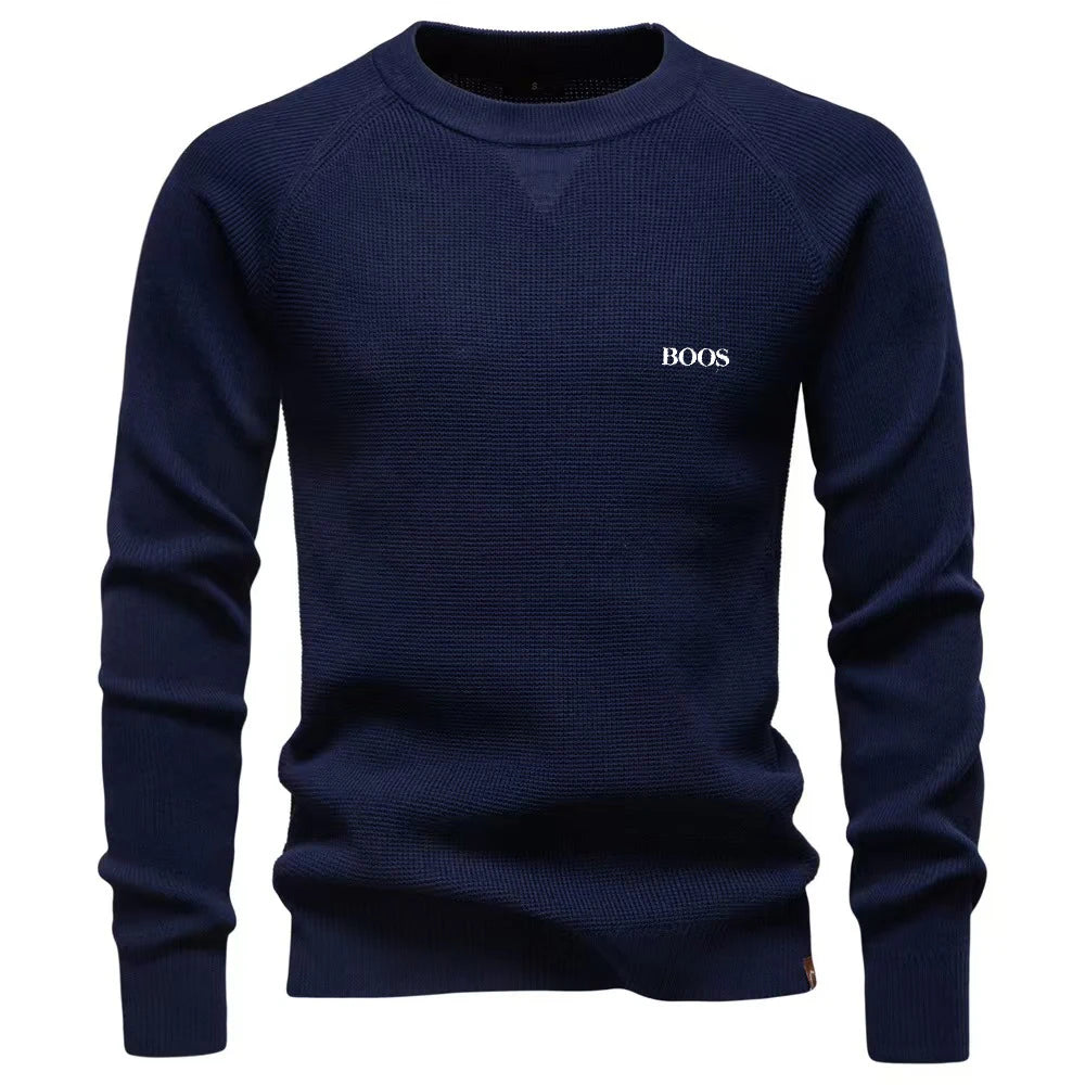 2025 autumn and winter new round-neck fashionable pure-color sweater for men, high-quality business casual knitted men's sweater