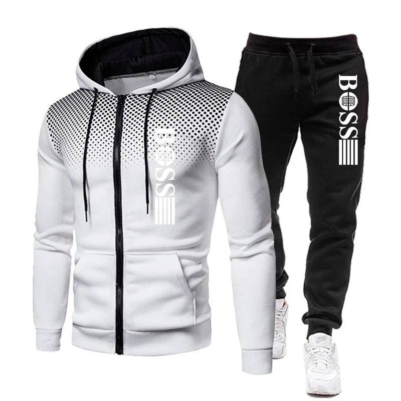 2025 New Men's zippered hoodie + Casual Pants Set for Autumn and Winter fashion Fitness and Warm sportswear Two-piece set