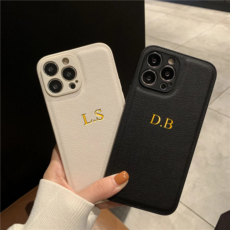 Personalized Phone Case For iPhone 17 16 15 14 13 12 11 Pro Max Plus 17Air Luxury PU Leather Customized Initials Name Gift Cover