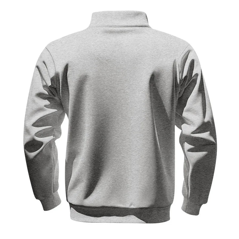 Men's Fleece Long-Sleeved Sweatshirt American Autumn Winter Half-Zip Loose Stand-Up Collar Pullover Comfortable Men's Sweatshirt