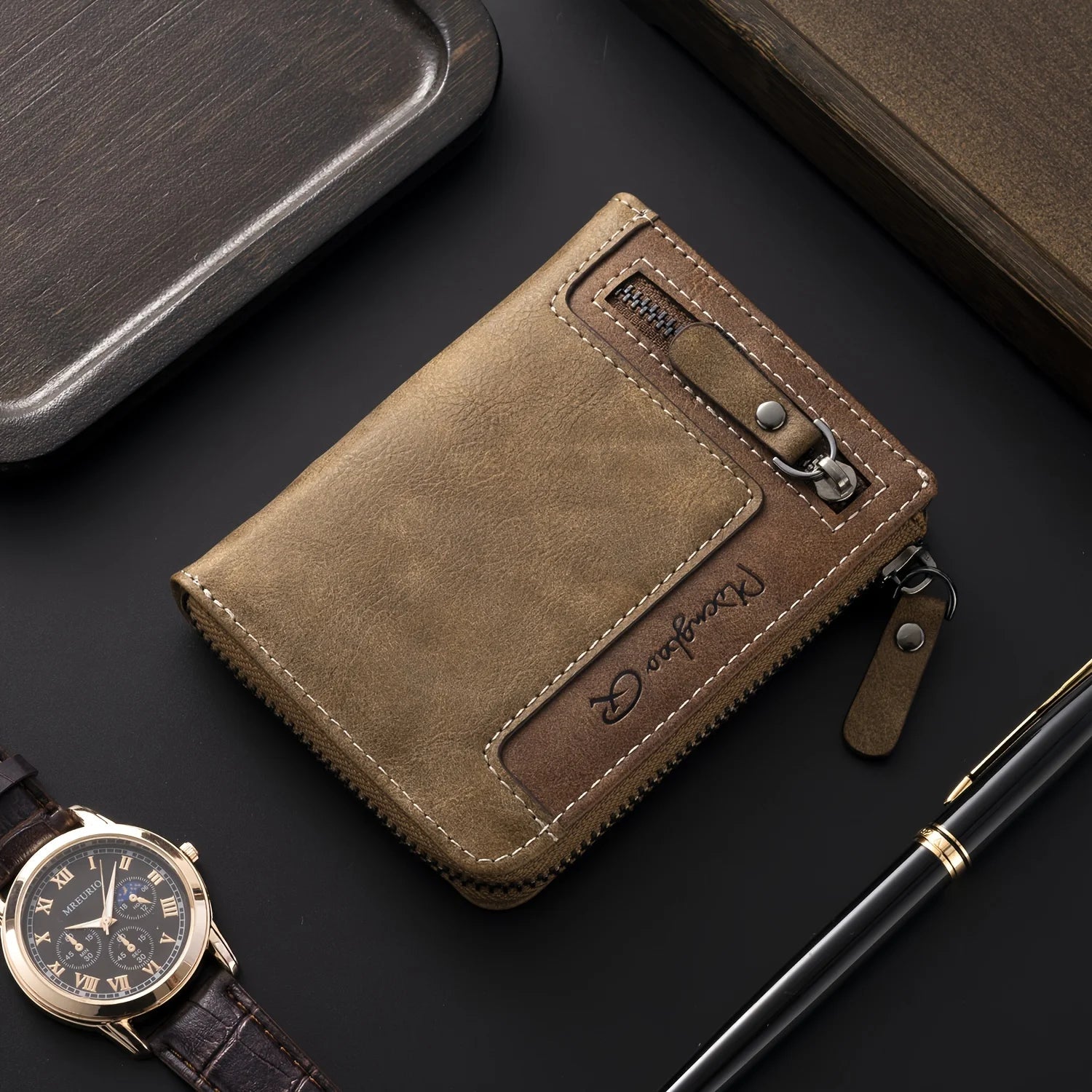 Personalized Men's Wallet for Husband, Custom Name Frosted PU Blocking Multi Card Slot Purse, Romantic Anniversary Gift for Him