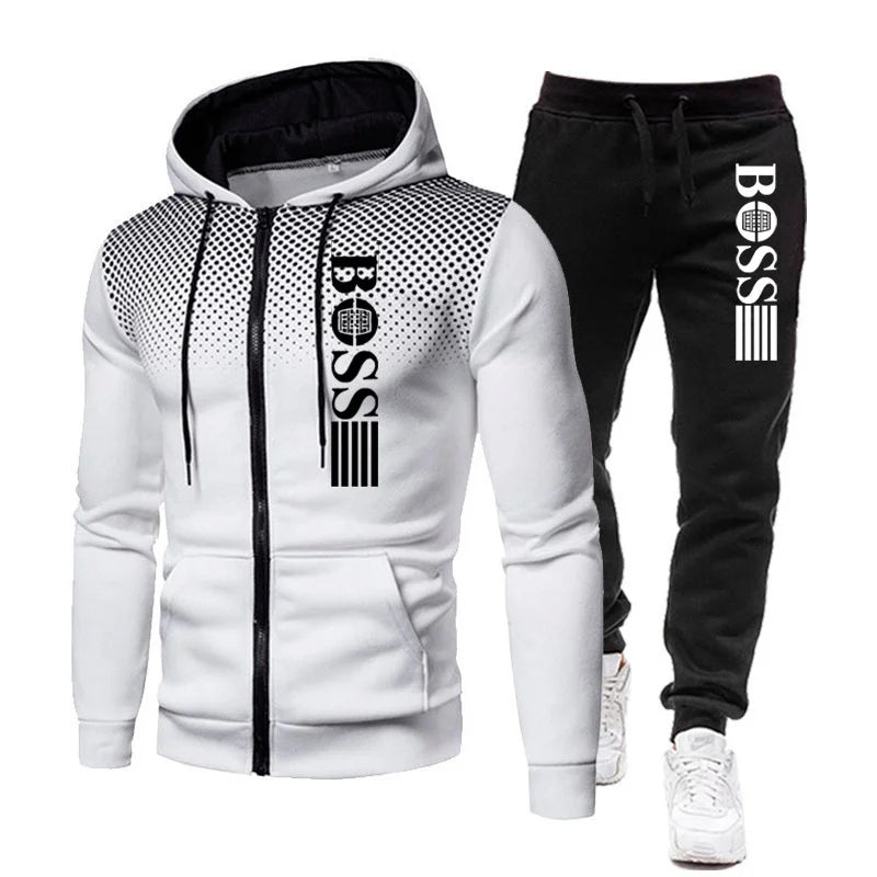 2025 New Men's zippered hoodie + Casual Pants Set for Autumn and Winter fashion Fitness and Warm sportswear Two-piece set