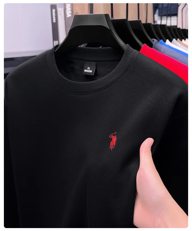 Designer Brand Men's Round Neck Sweatshirt Autumn New Fashion Thickened Warm Luxury Pony Embroidery Loose Casual Paul Pullover