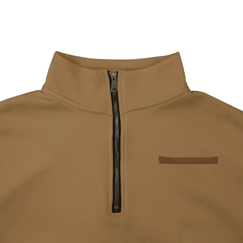 Men's Fleece Long-Sleeved Sweatshirt American Autumn Winter Half-Zip Loose Stand-Up Collar Pullover Comfortable Men's Sweatshirt