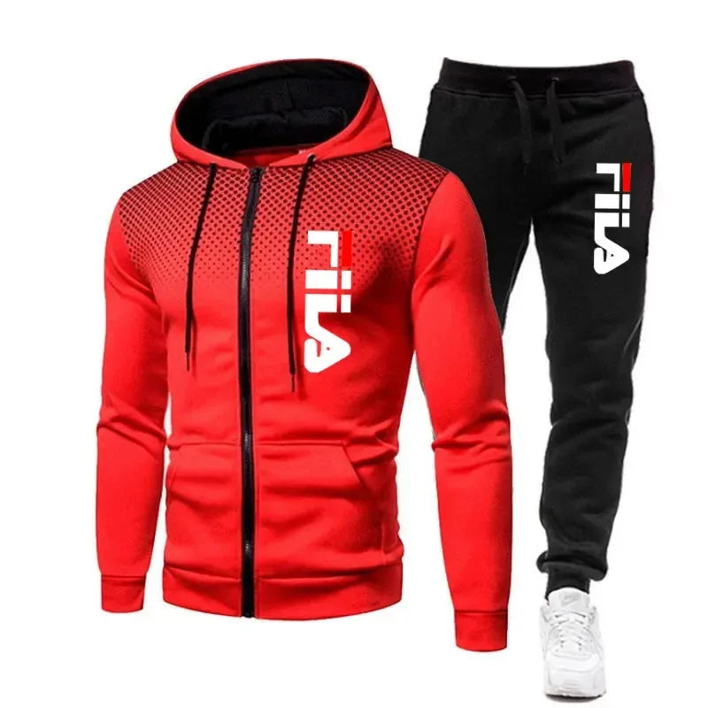 Men's casual jogging fitness fashion sportswear set for autumn and winter: Two-piece zipper sweatshirt + sweatpants