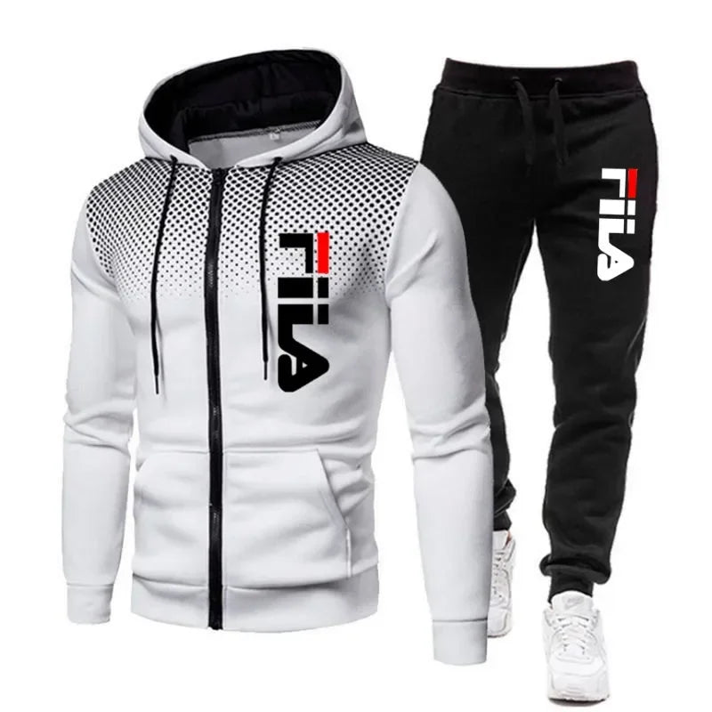 Men's casual jogging fitness fashion sportswear set for autumn and winter: Two-piece zipper sweatshirt + sweatpants