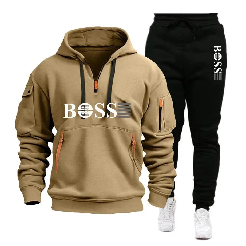 Men's Autumn and Winter Sports Sweatshirts and Sports Pants, Outdoor Jogging Windproof Semi-zipper Comfortable Sports Suits