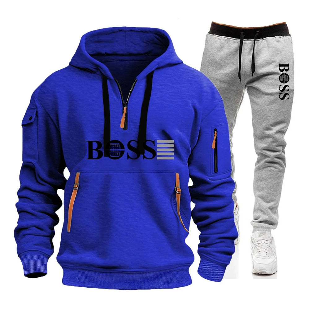 Men's Autumn and Winter Sports Sweatshirts and Sports Pants, Outdoor Jogging Windproof Semi-zipper Comfortable Sports Suits