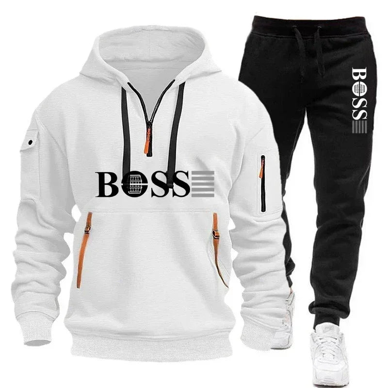 Men's Autumn and Winter Sports Sweatshirts and Sports Pants, Outdoor Jogging Windproof Semi-zipper Comfortable Sports Suits