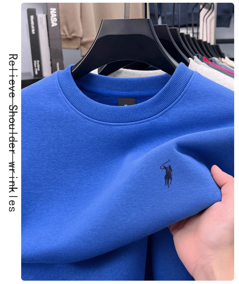 Designer Brand Men's Round Neck Sweatshirt Autumn New Fashion Thickened Warm Luxury Pony Embroidery Loose Casual Paul Pullover