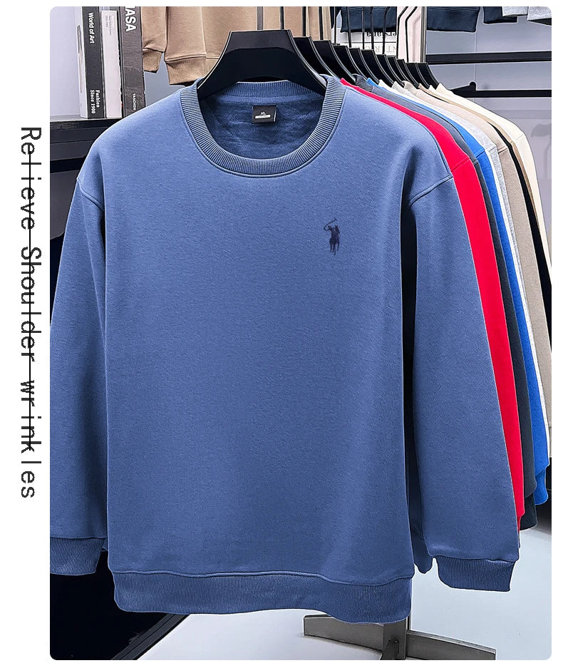Designer Brand Men's Round Neck Sweatshirt Autumn New Fashion Thickened Warm Luxury Pony Embroidery Loose Casual Paul Pullover