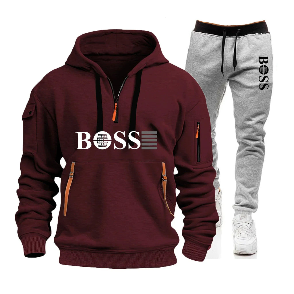 Men's Autumn and Winter Sports Sweatshirts and Sports Pants, Outdoor Jogging Windproof Semi-zipper Comfortable Sports Suits