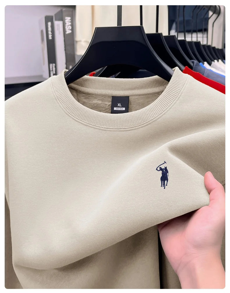 Designer Brand Men's Round Neck Sweatshirt Autumn New Fashion Thickened Warm Luxury Pony Embroidery Loose Casual Paul Pullover