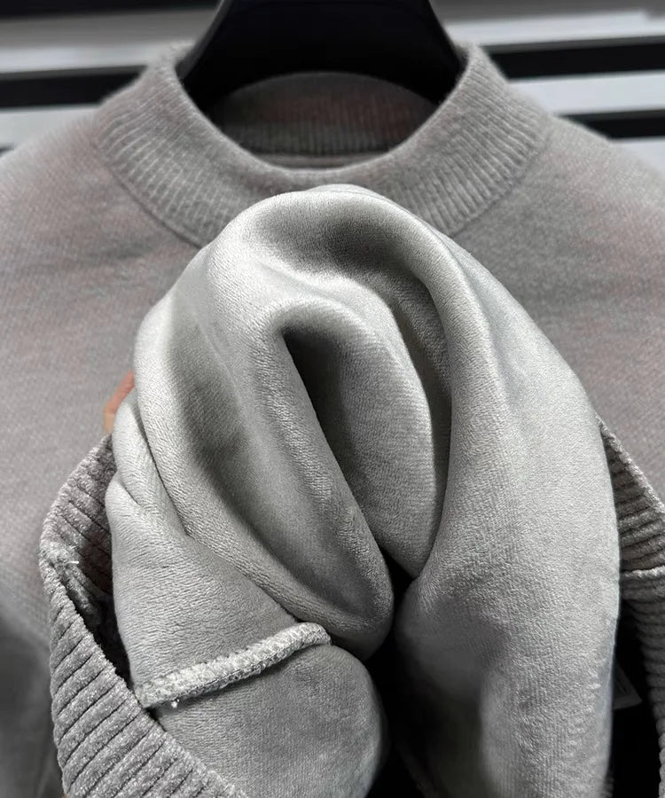 High quality velvet round neck sweater men's casual fashion designer brand exquisite pony embroidery winter warm knit pullover