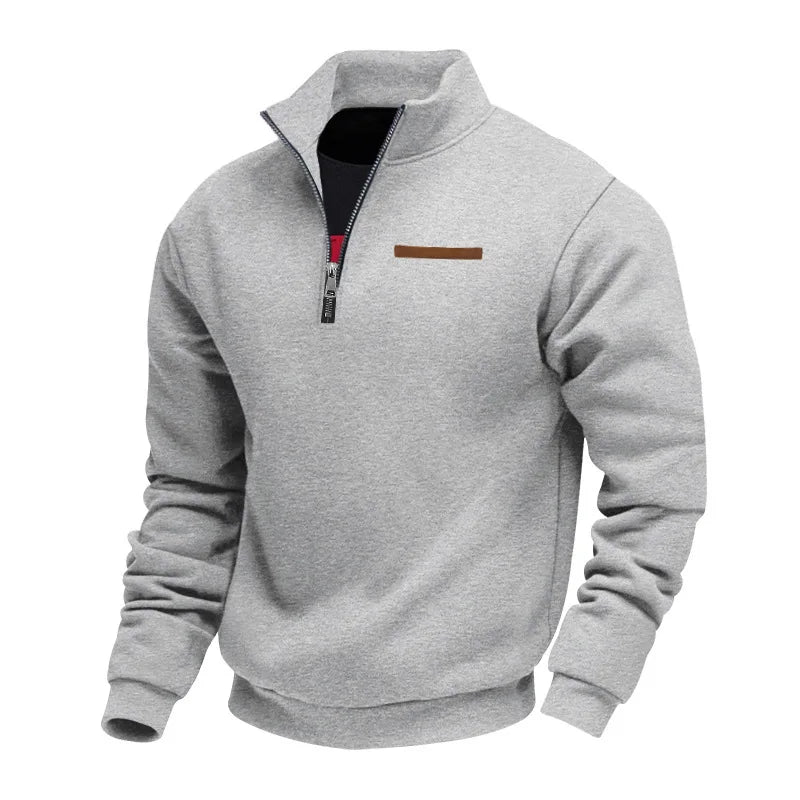Men's Fleece Long-Sleeved Sweatshirt American Autumn Winter Half-Zip Loose Stand-Up Collar Pullover Comfortable Men's Sweatshirt