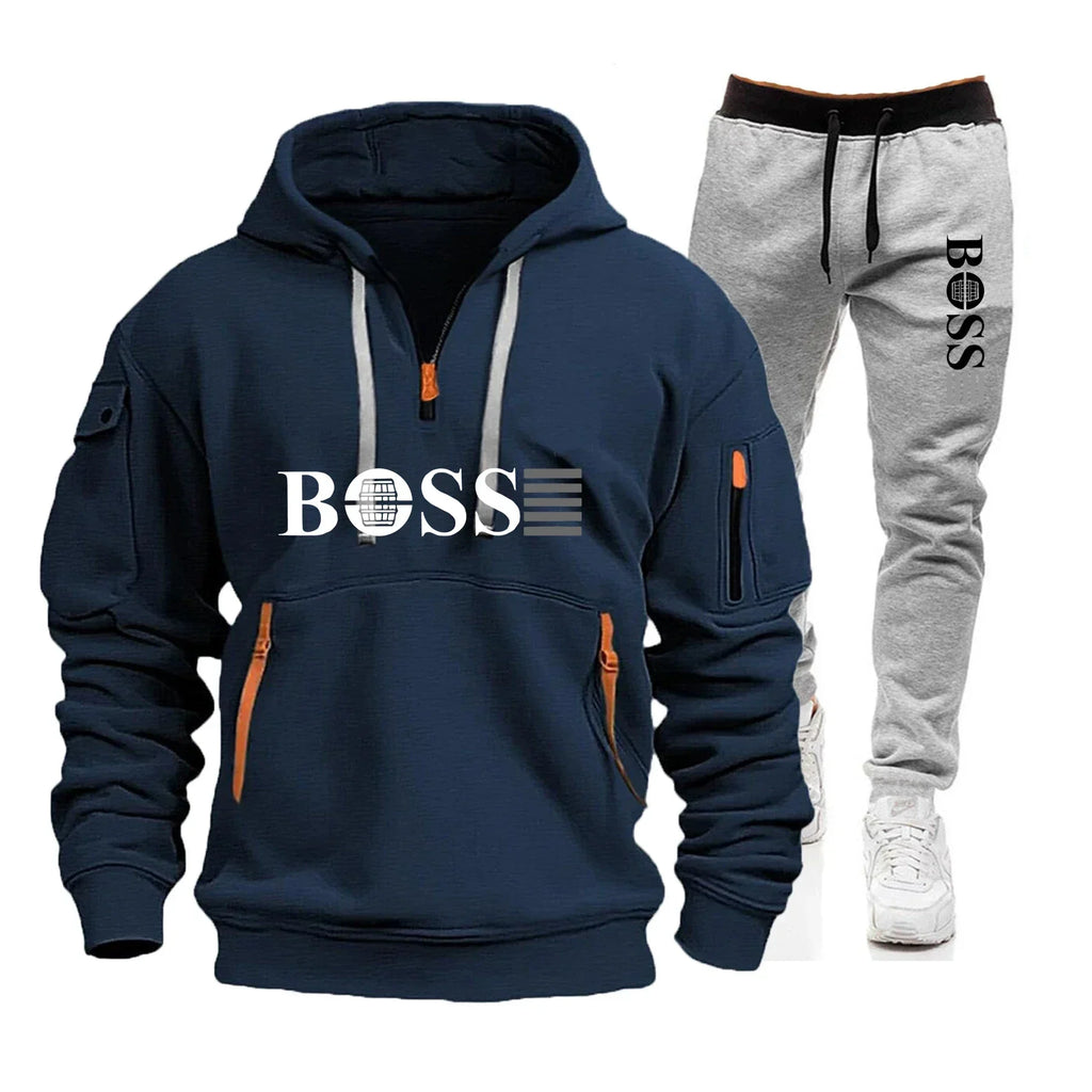 Men's Autumn and Winter Sports Sweatshirts and Sports Pants, Outdoor Jogging Windproof Semi-zipper Comfortable Sports Suits