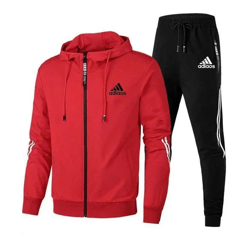 2025 Men's Casual sportswear set, hooded sweatshirt + pants, two zipper jackets, outdoor running, Harajuku style, high quality