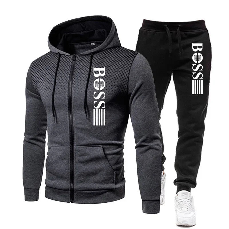 2025 New Men's zippered hoodie + Casual Pants Set for Autumn and Winter fashion Fitness and Warm sportswear Two-piece set