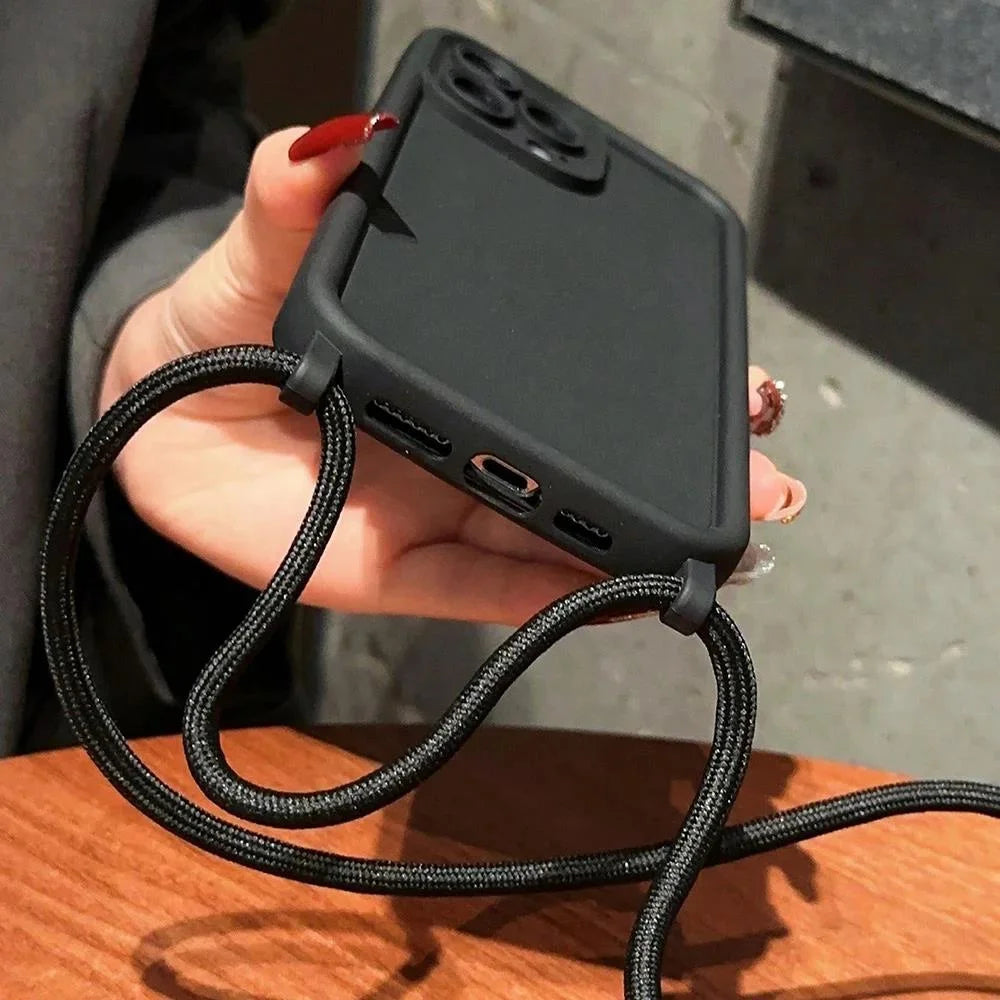 Phone Case For iPhone 14 13 15 16 Pro Max 17 Air 16E 12 11 X XS 8 Plus SE2022 Crossbody Adjustable Lanyard Strap Rope Soft Cover