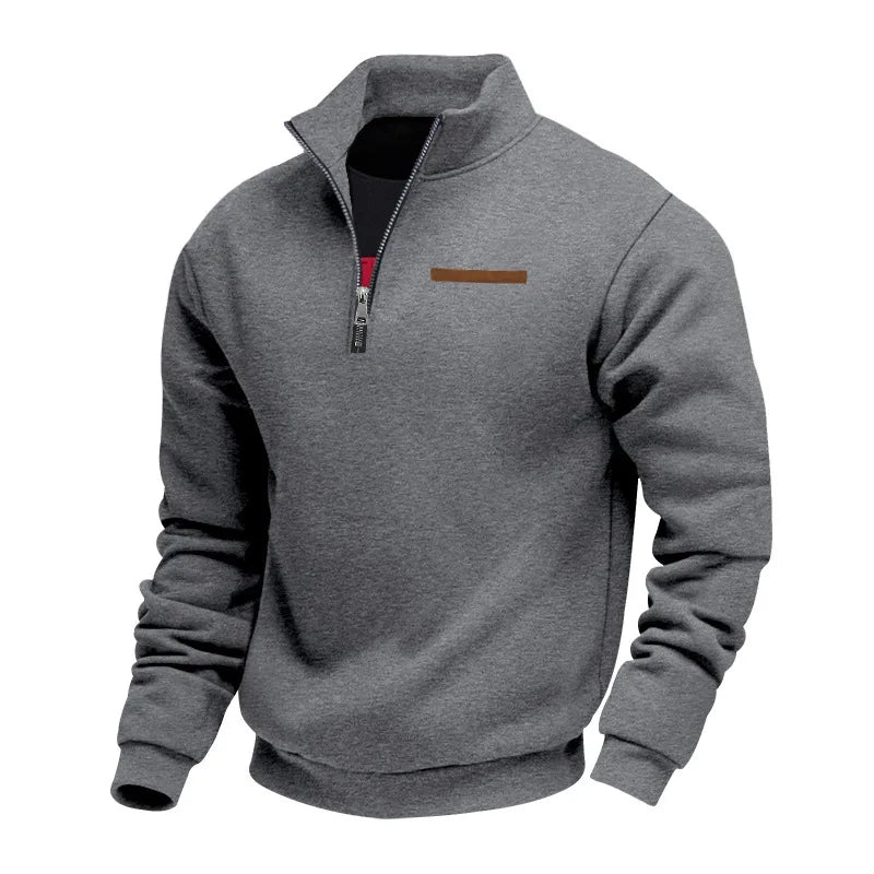 Men's Fleece Long-Sleeved Sweatshirt American Autumn Winter Half-Zip Loose Stand-Up Collar Pullover Comfortable Men's Sweatshirt