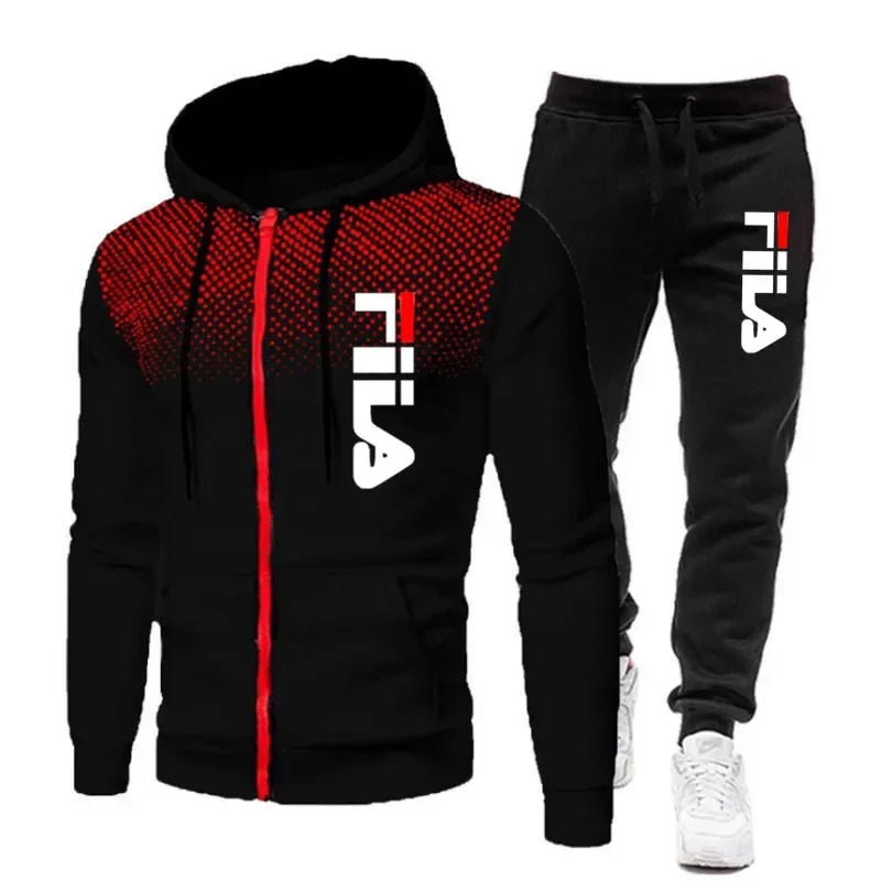 Men's casual jogging fitness fashion sportswear set for autumn and winter: Two-piece zipper sweatshirt + sweatpants