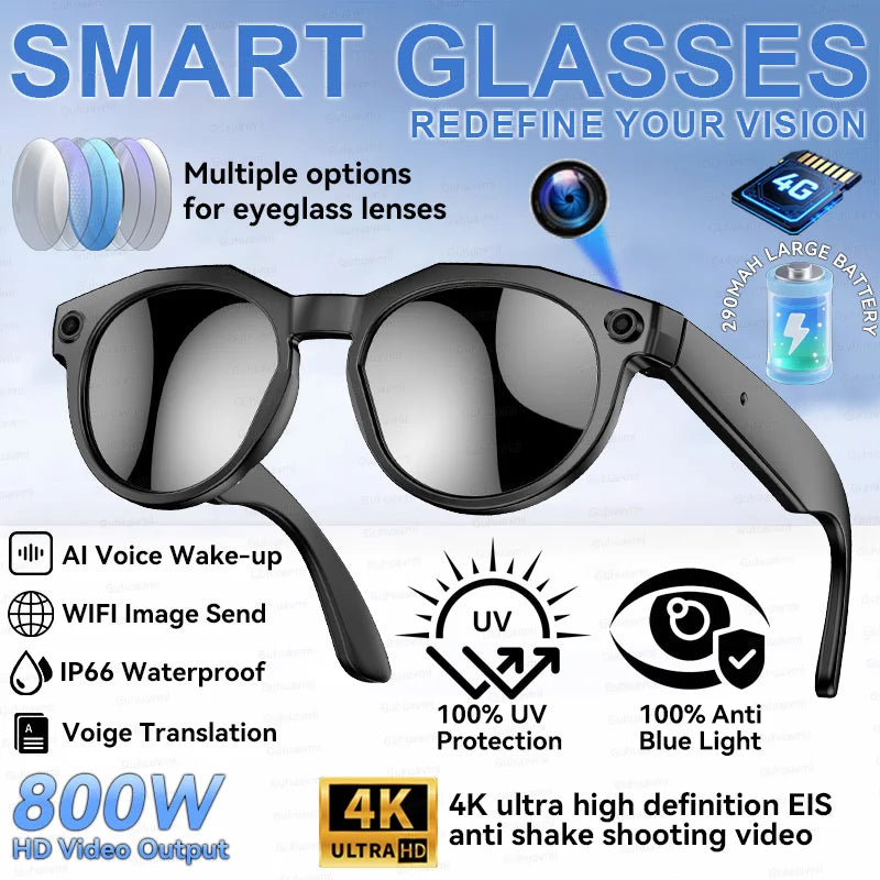 New Upgrade Brand Smart Glasses 800W Camera HD Video Recording AI Photo Recognition Bluetooth Call Translation Voice Sunglasses